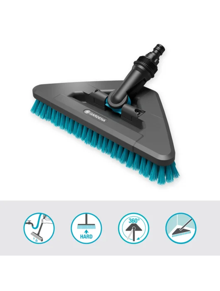 Щетка Gardena Cleansystem Handle Brush с жесткой гибкой ручкой, предназначенная для больших, износостойких поверхностей
