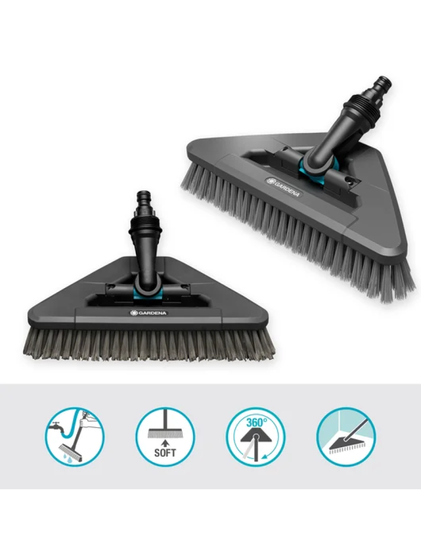 Щетка Gardena Cleansystem Handle Brush с мягкой гибкой ручкой, предназначенная для больших и деликатных поверхностей